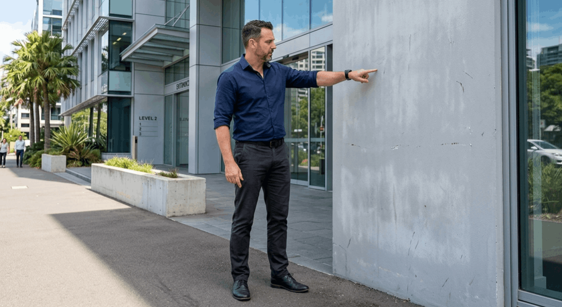 Building manager showing wall for commercial repainting