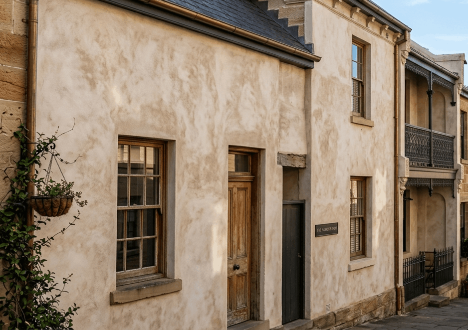 Limewash painting example on building