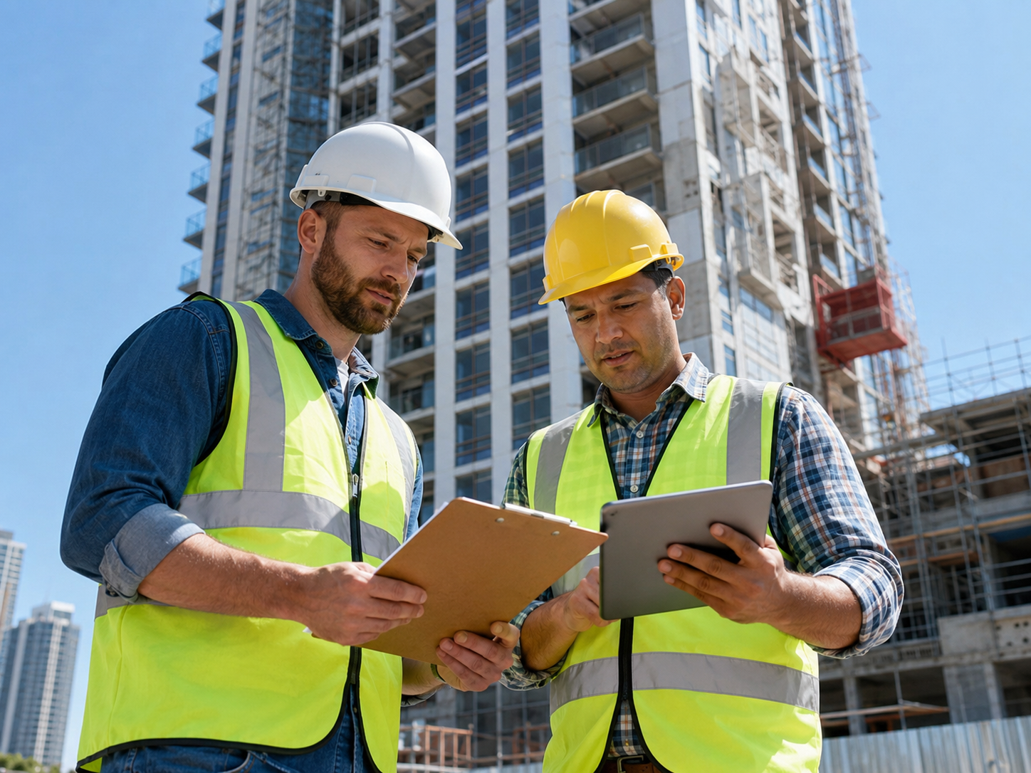 project managers working on painting timeline for high rise building in sydney