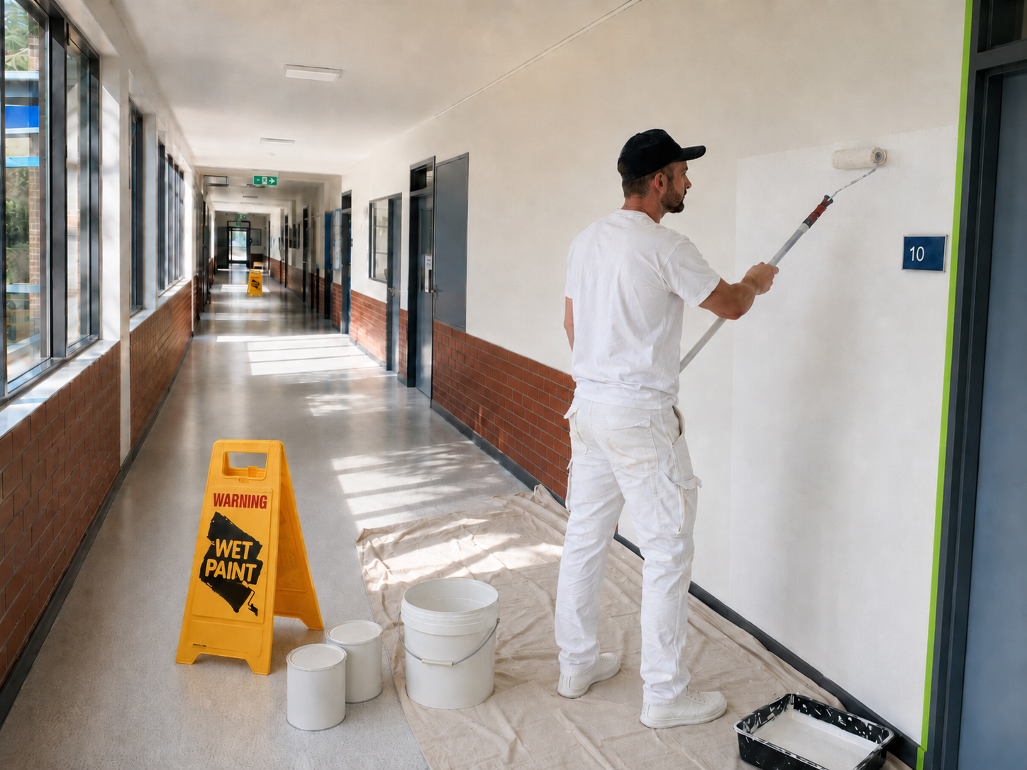 staged access painting in sydney university hallway
