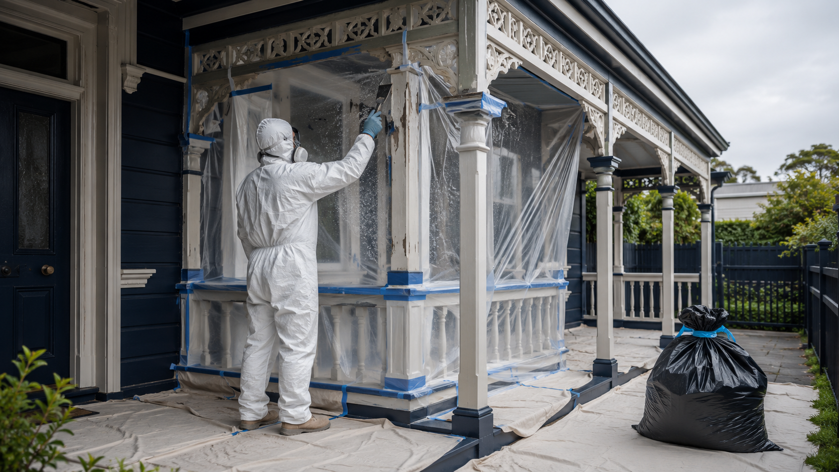 painter wearing ppe for lead paint management or removal